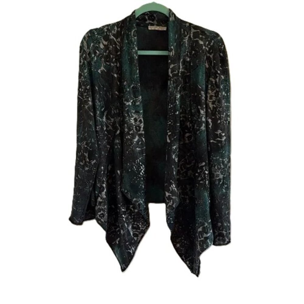 Alberto Makali Black & Teal Open Front Draped Cardigan